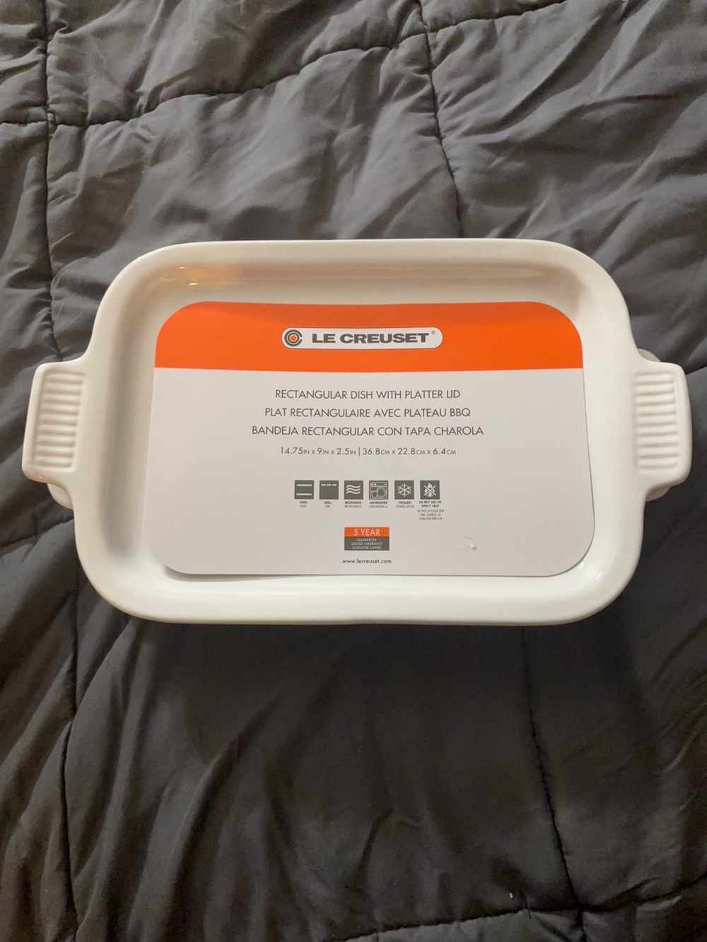 Le Creuset White Rectangular Ceramic Baking Dish with Platter Lid